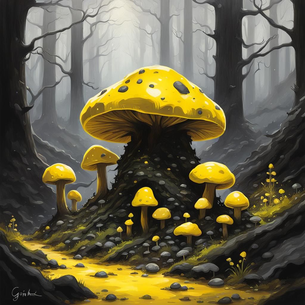 ((Brilliant Yellow slime)) (Sitting in forest of (black and ...