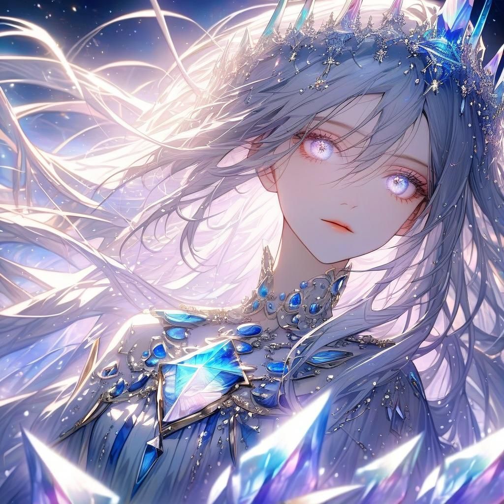 Girl with Crystal Crown and Colorful Eyes