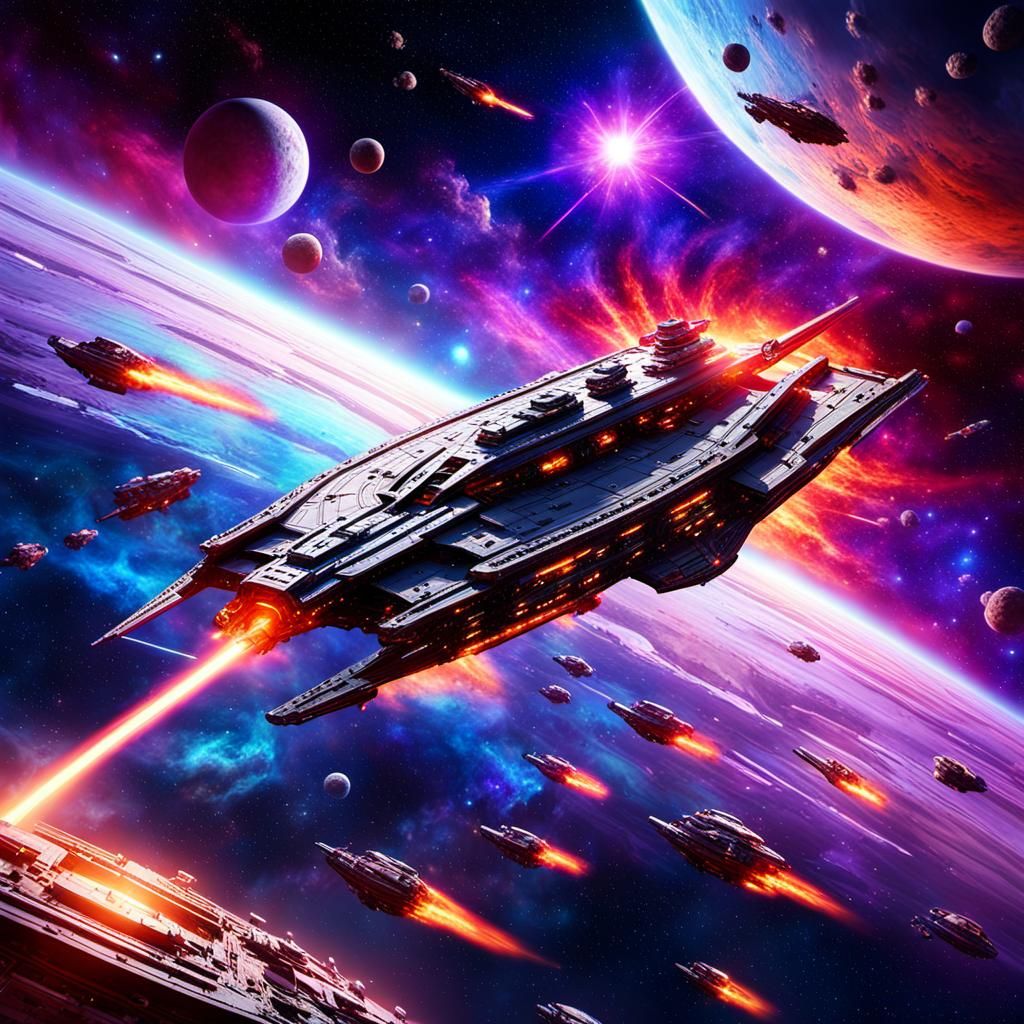 Spaceship Soaring Through a Glowing Nebula: Digital Art