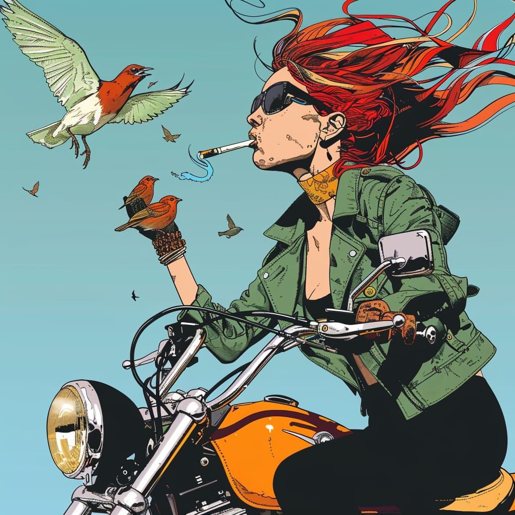 Feeding birds on motorcycle