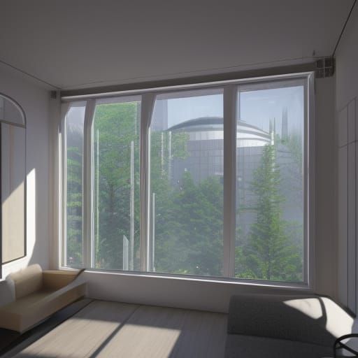 A high raised building through the Windows
