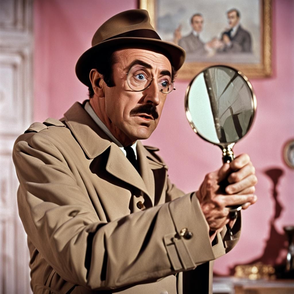 Peter Sellers as Inspector Clouseau in a Pink Panther film.
