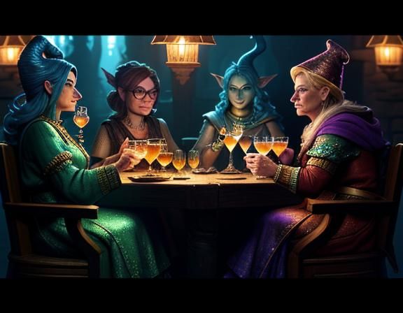 3 female gnomes in a tavern casting magic spells and drinking cocktails Epic cinematic brilliant stunning ...  by @Amanda