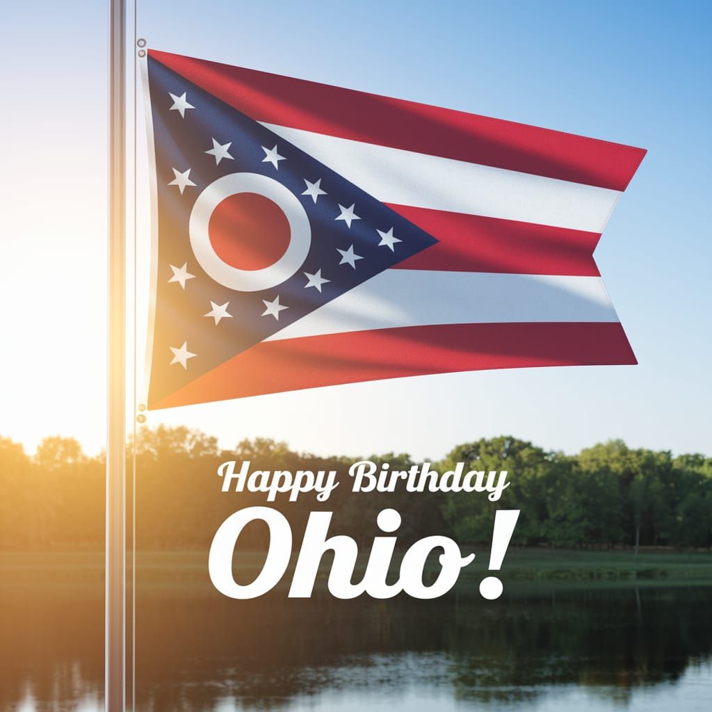 Ohio State Flag Celebrates Birthday in Golden Sunlight