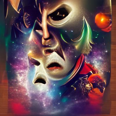 A Jesters mask in space poster art