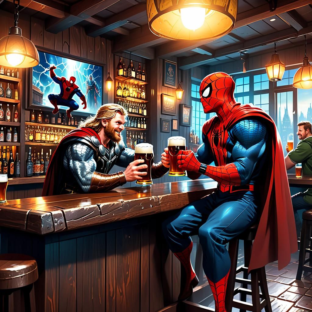 Thor and Spiderman having Drinks   by @Maarten Smeets