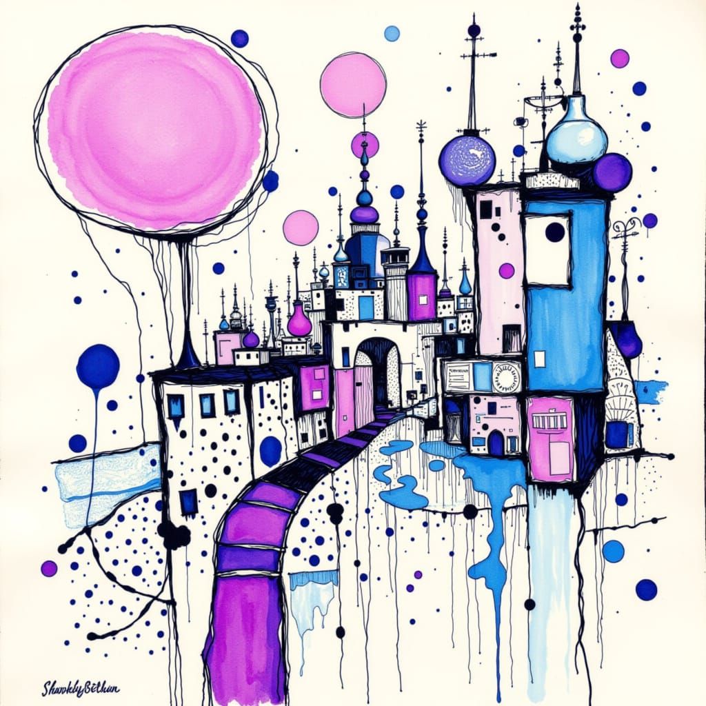 <lora:BLUEBERRY INK:1.0> Train station