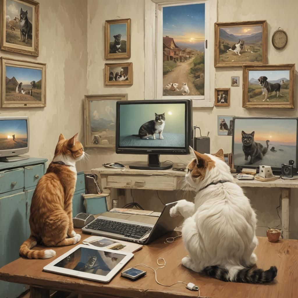 cats watching cat videos on the internet