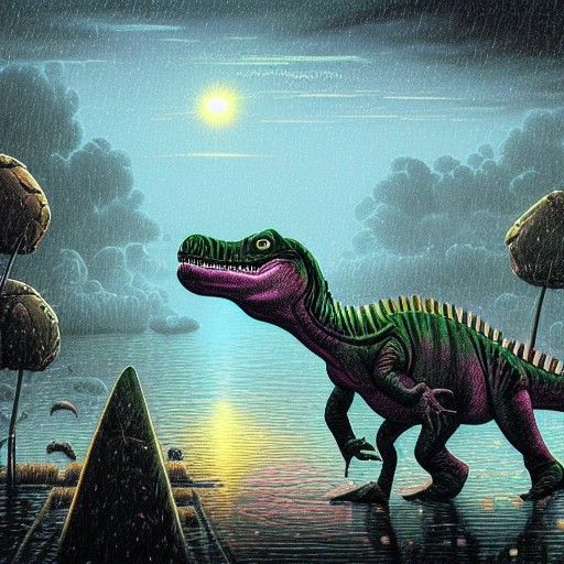 Dancing Dinosaur in the rain on Jupiter