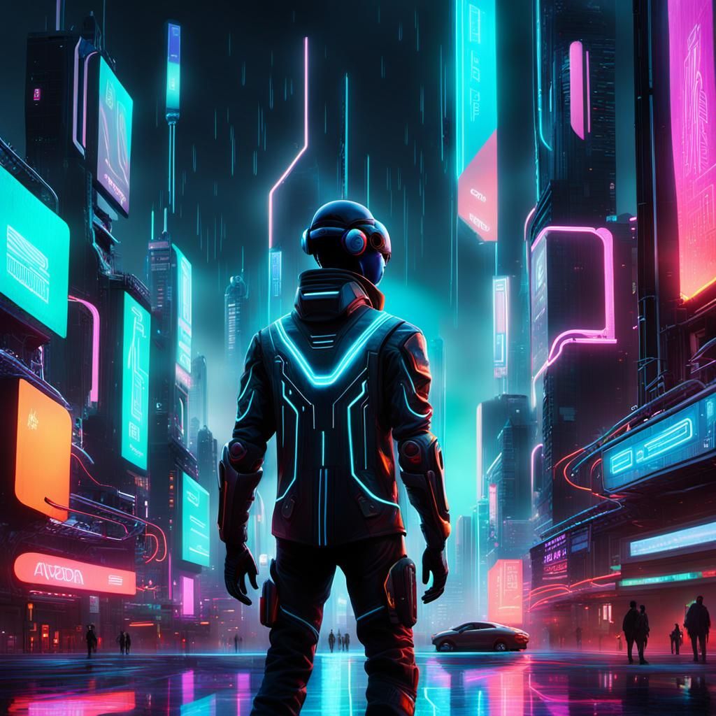 futurista de espalda con la cabeza mirando mostrar cuerpo completo