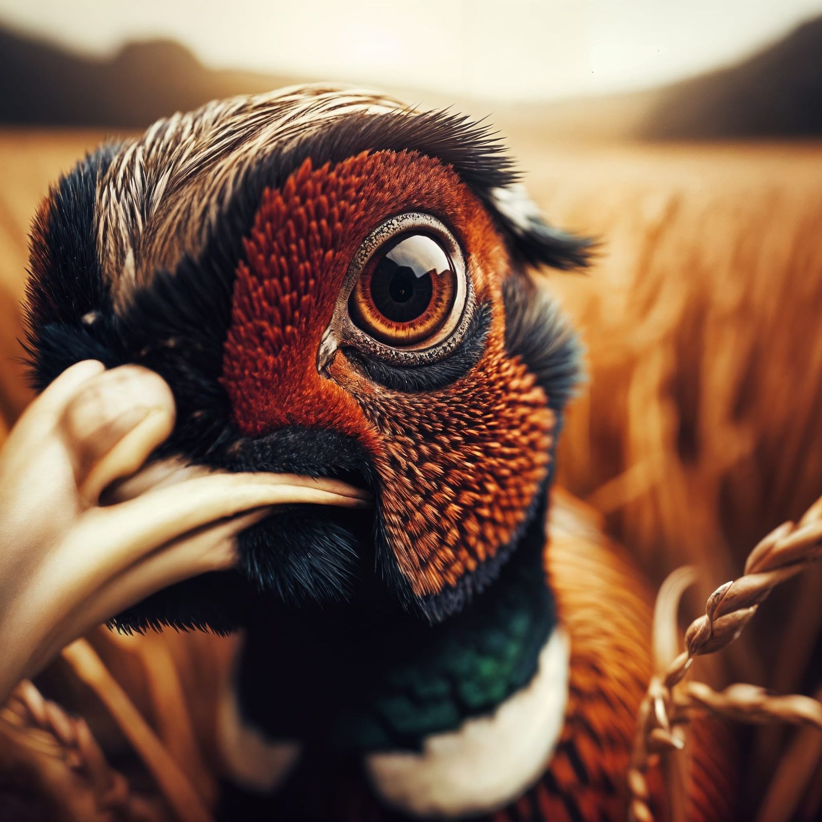 Curious Pheasant in the wheat field