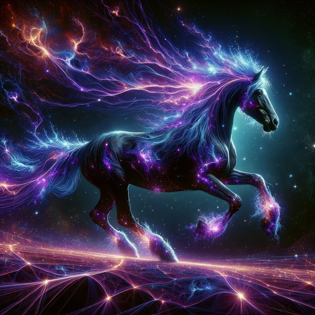 Majestic Stallion Galloping Through Galaxy in Psychedelic St...