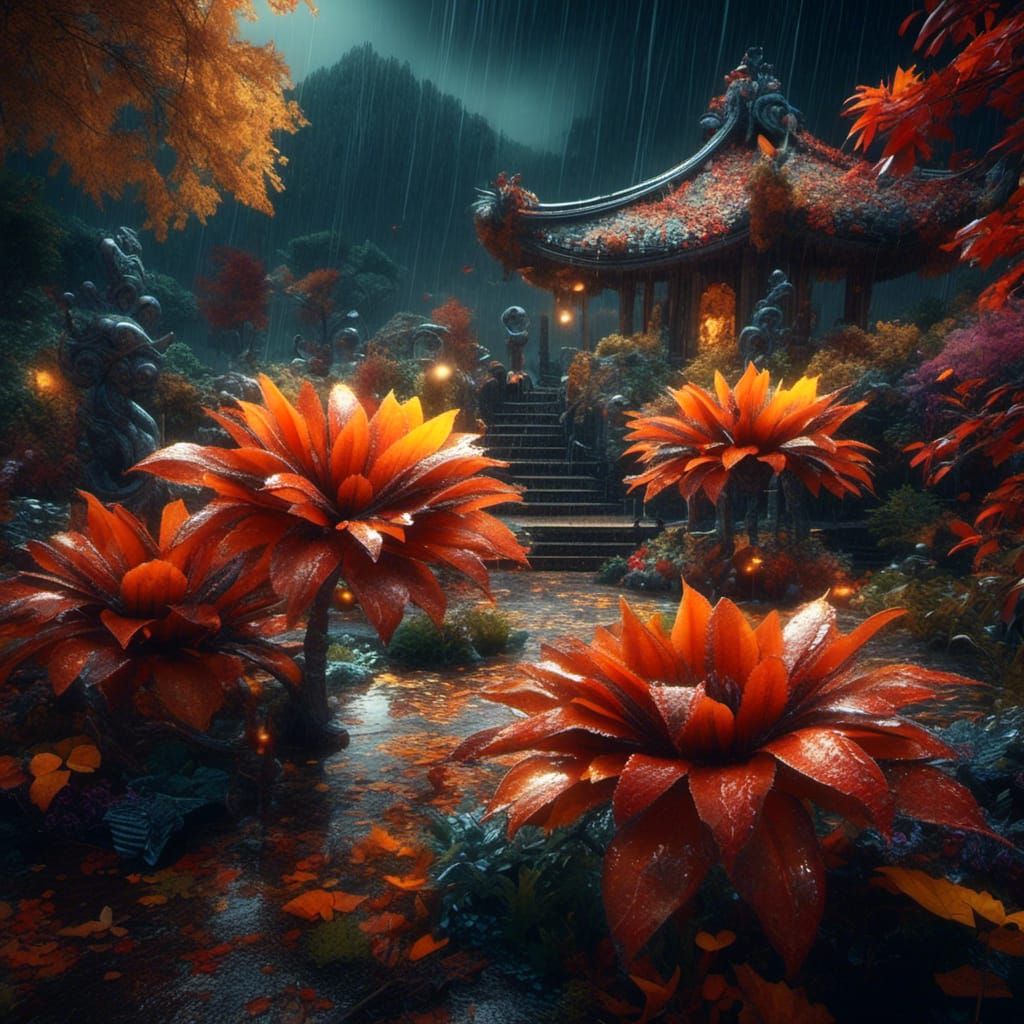 Rainy Autumn Garden