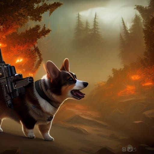 Corgi with a gun