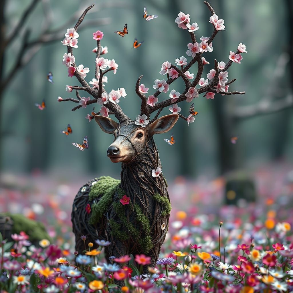 Stag with Cherry Blossom Antlers: Fantasy Art