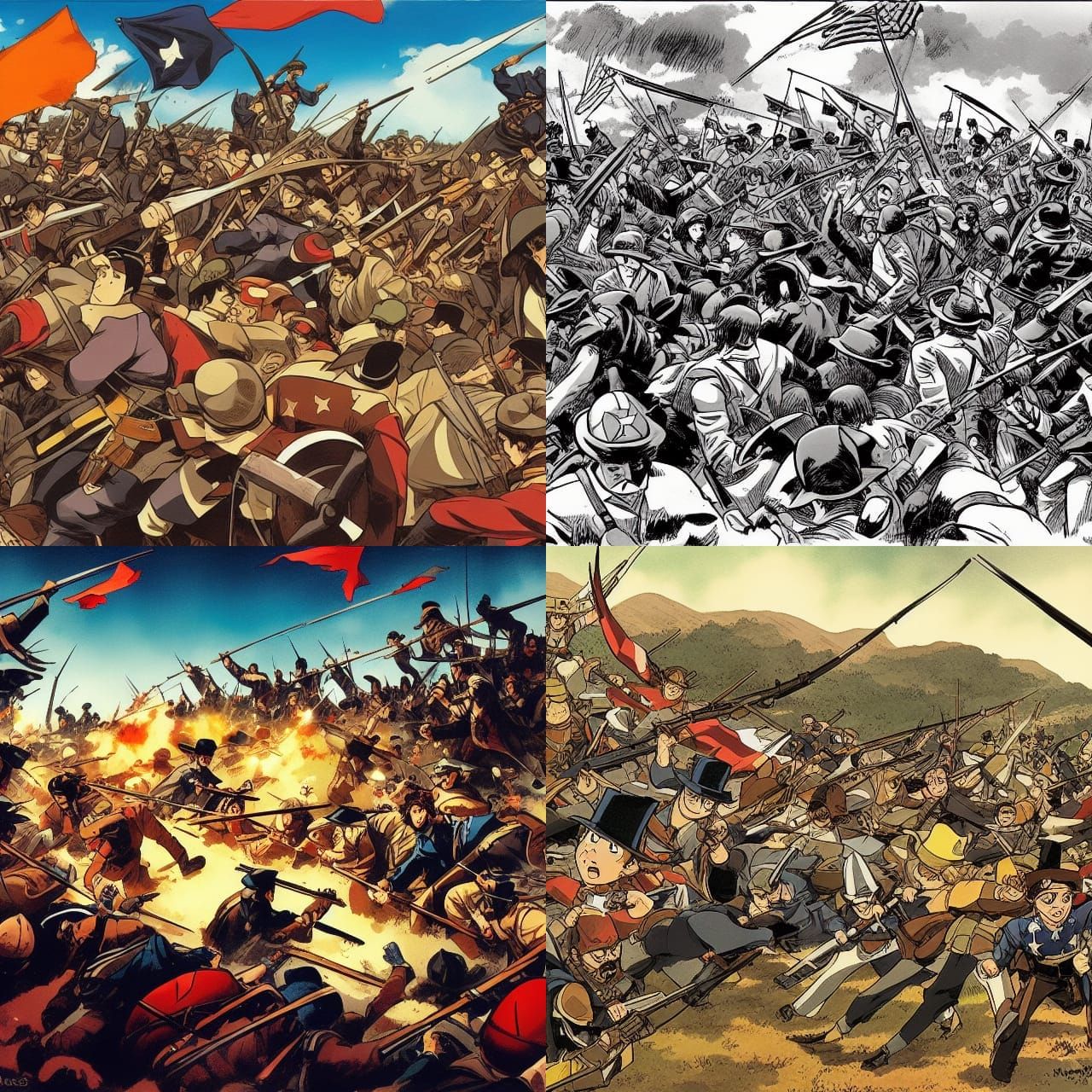 American Civil War Battle Scene, underground comix, anime, S...