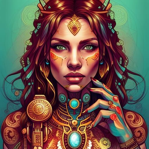 Steampunk Aztec Cyborg Princess in Digital Painting