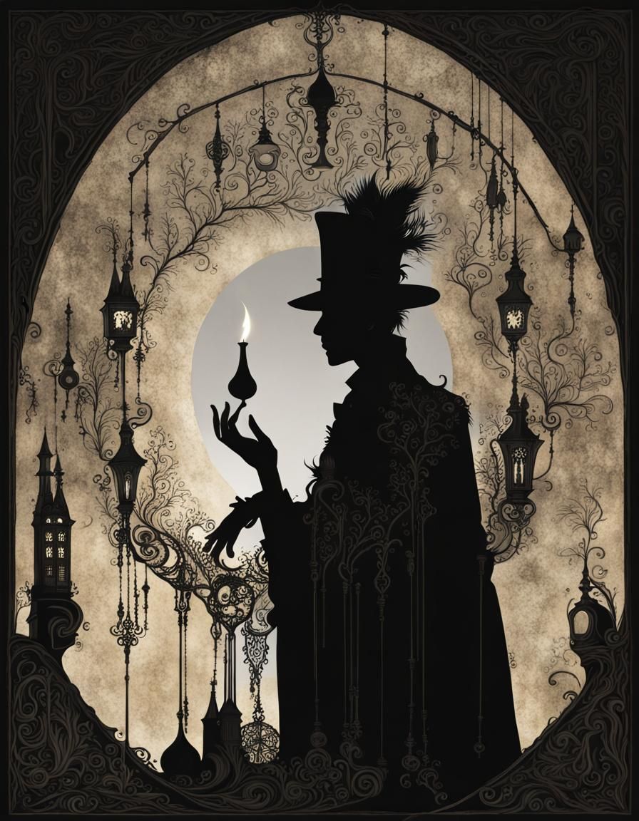 Eclectic Surrealist Fusion, Incandescent, Optical, intricate gothic silhouette, The Sandman  by @Robot K