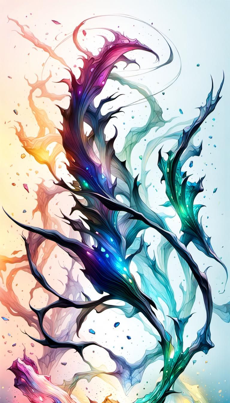 Cosmic glass prism 3D gemstone ethereal lights ice magic ink...