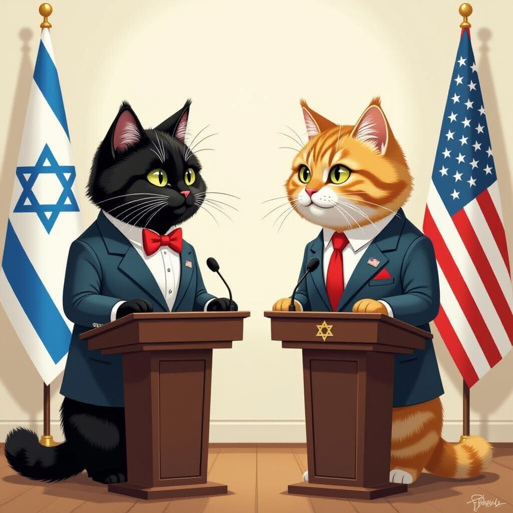 Political Cats at Dual Podium, Digital Art