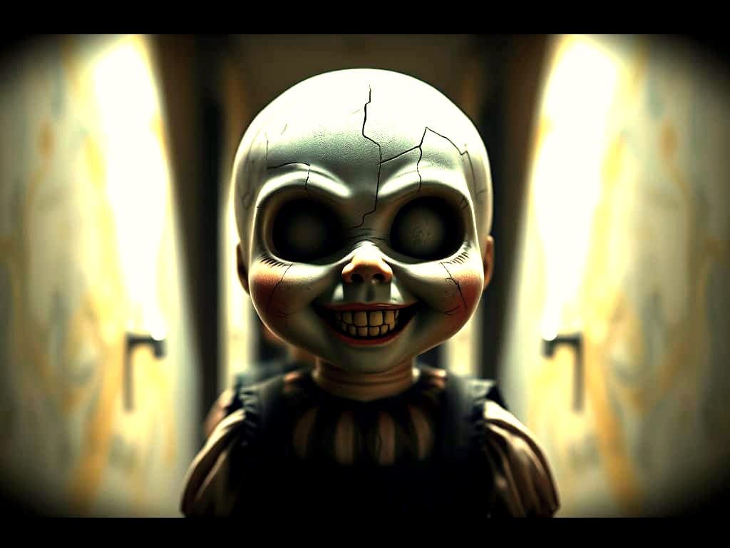 Macabre Dolls in a Haunting Hallway Scene