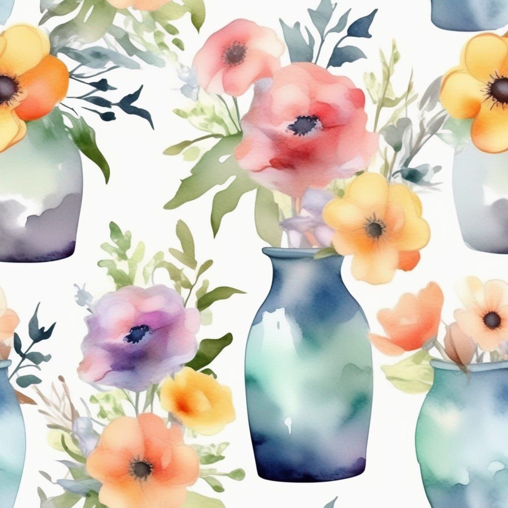 Vase of flowers clipart white background scattered water col...