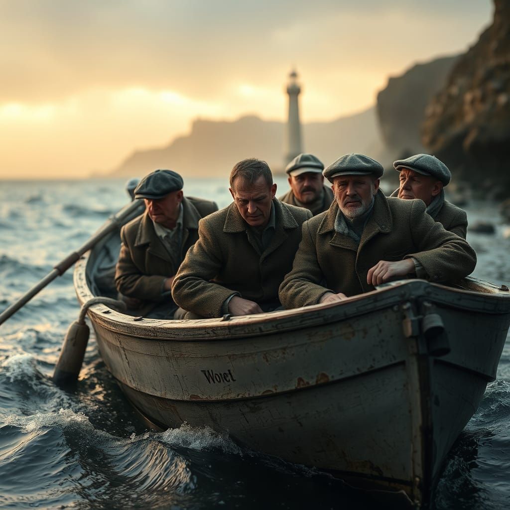 A dinghy full of English men escaping the country