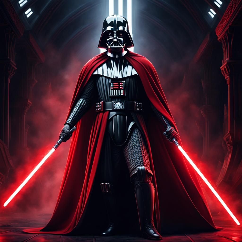 Darth Vader wearing red royal cape