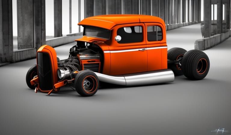HotRod 49 Chevrolet Panel Orange Rusty, Fat Wheel Dr Truck. ...