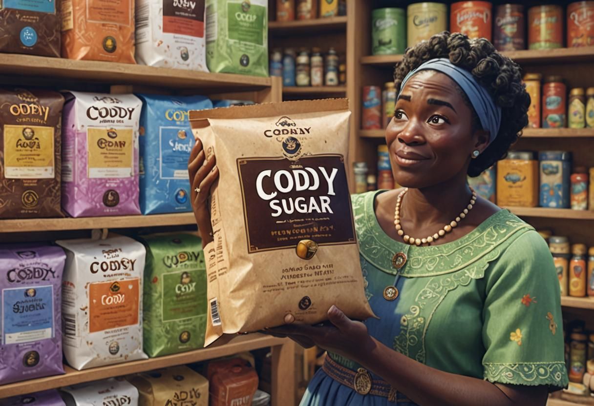 Pixar style Generate an image of sugar labled "Cody sugar" i...