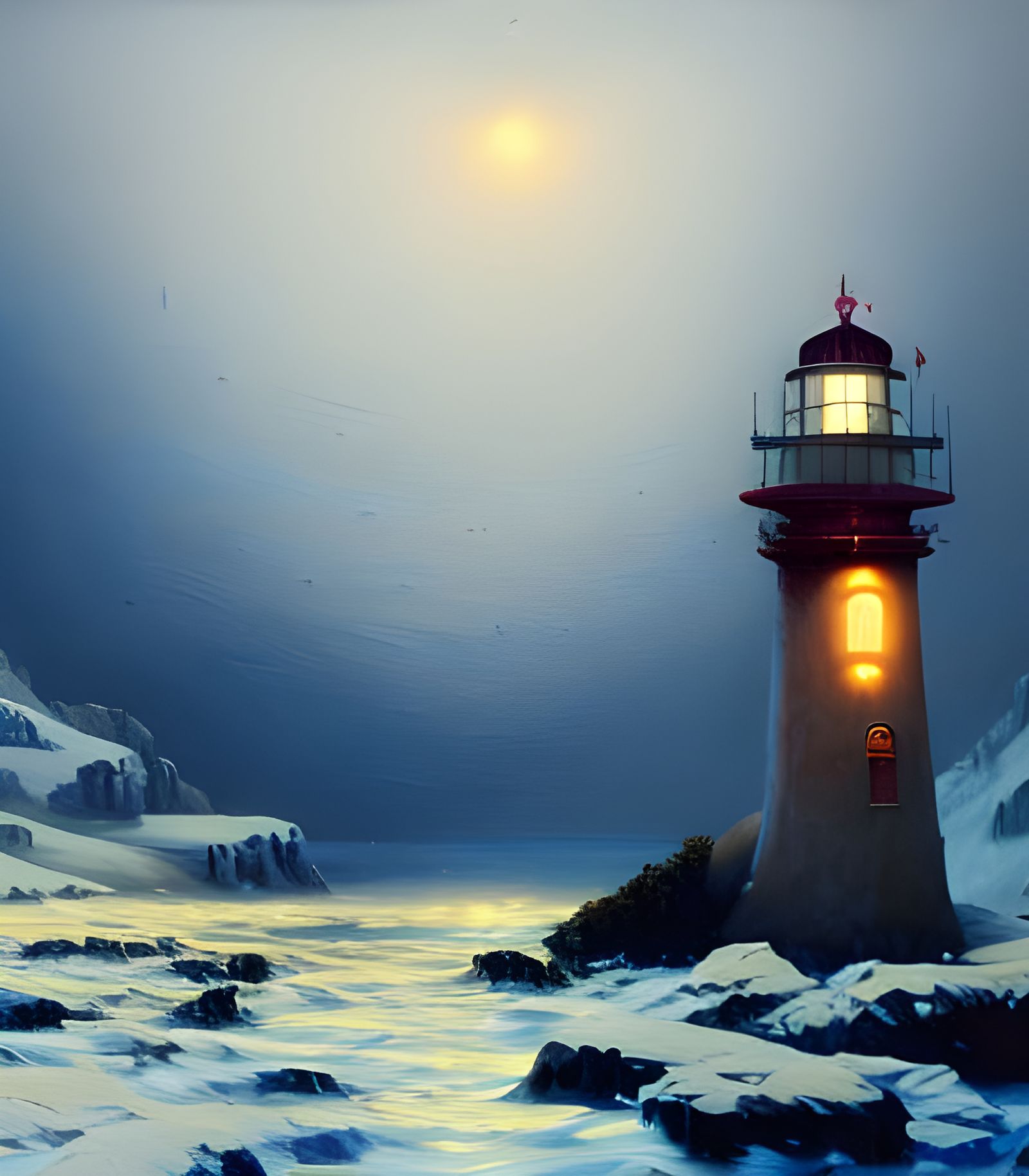 Lighthouse during a winter night