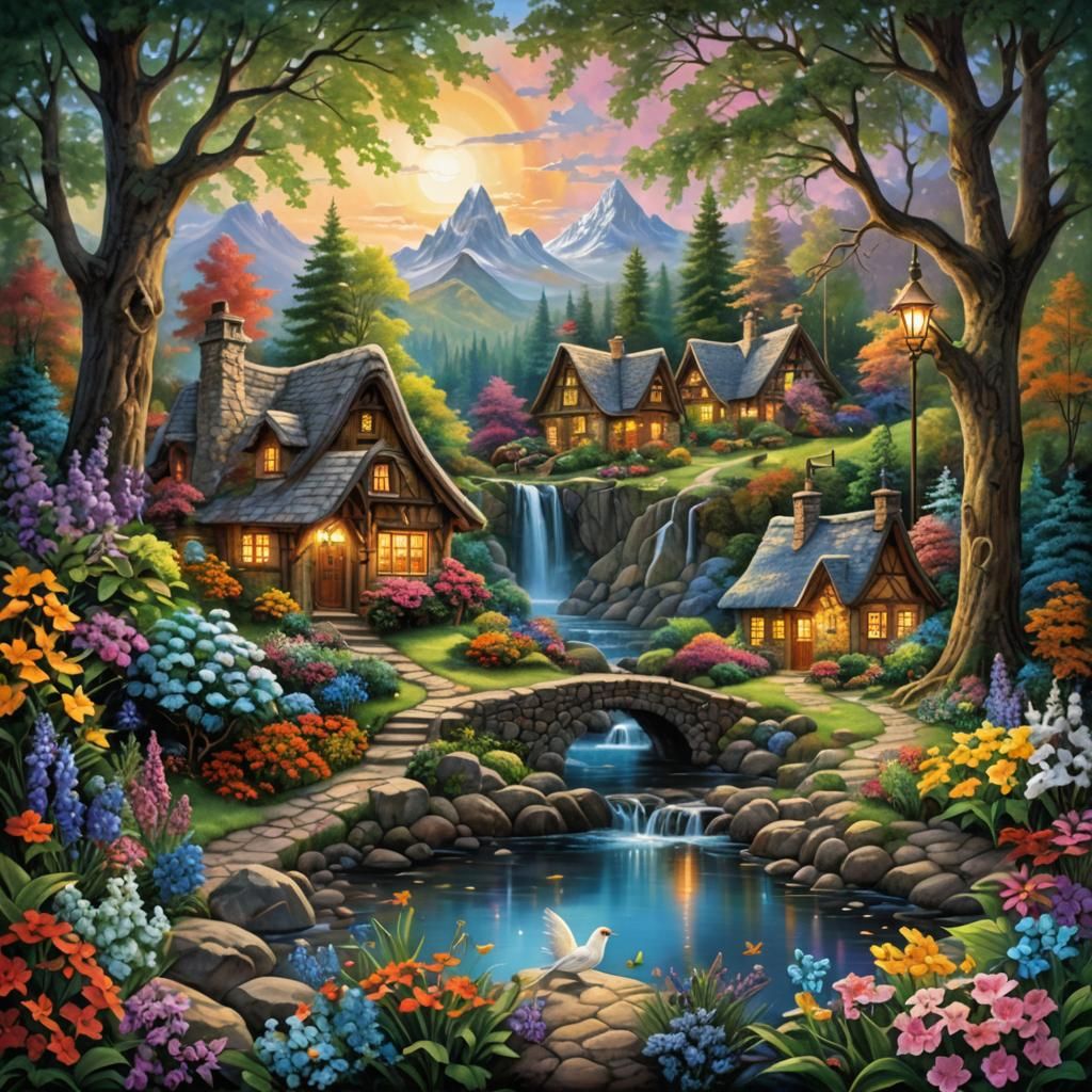 Colorful Crystal Cottage in a Fantasy Forest