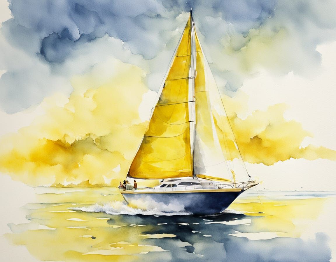 Yellow Yacht, aquarelle. 1 like.  by @AVA