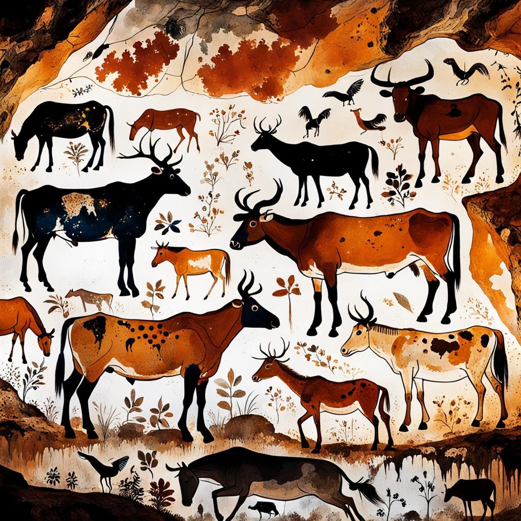 Lascaux Cave Painting Style Animal Art