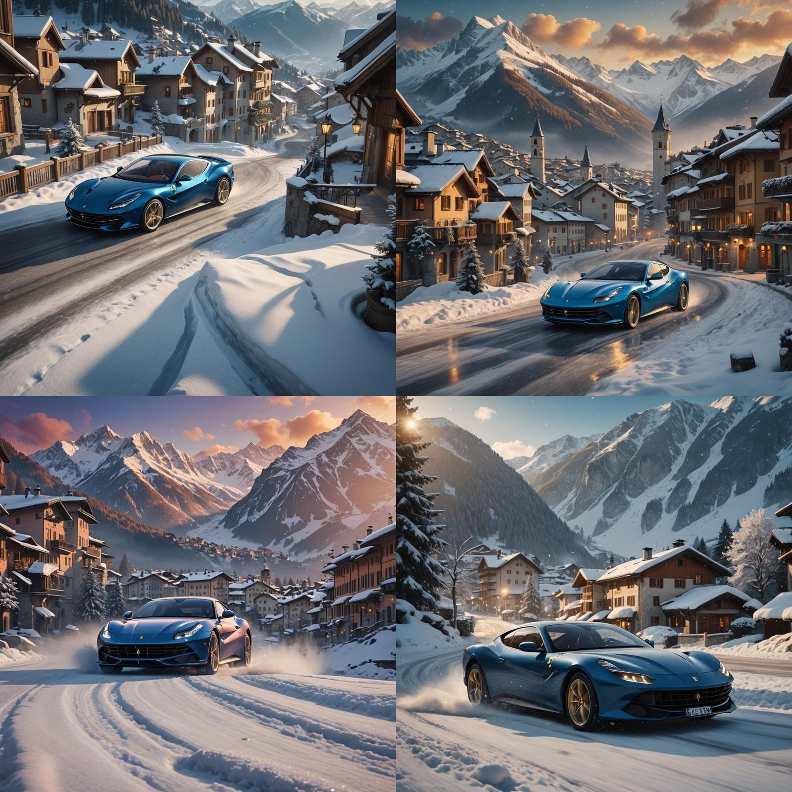 Ferrari Roma in Swiss Alps: Matte Painting