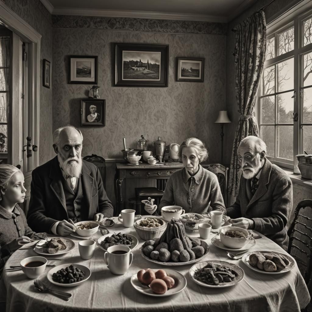 "Family Breakfast" Edward Gorey style