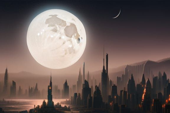 glowing moon future city