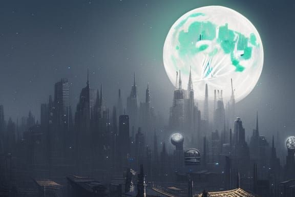 glowing moon future city