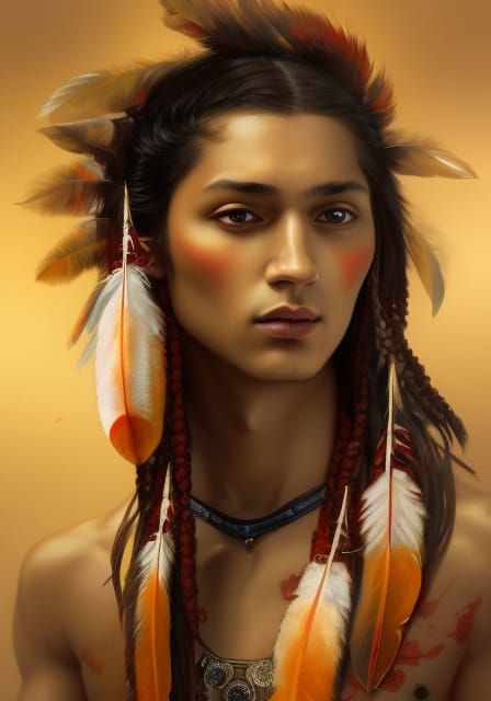 stunning Red Indian Prince with feathers head and shoulders ...