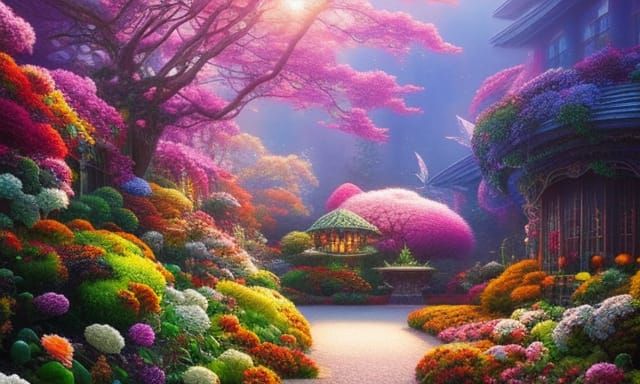 garden, maximalist photoillustration: by Marton Bobzert: 8k ...
