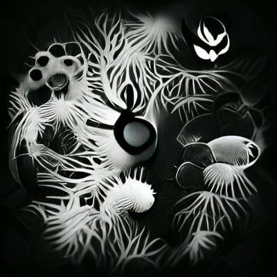 black and white symbiosis ecosystem minimalist
