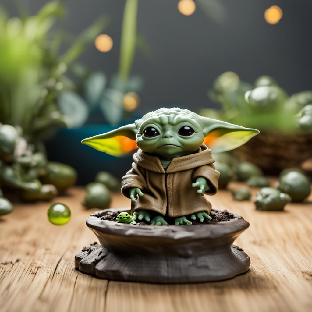 Articulated plastic figurine of Grogu (baby Yoda)