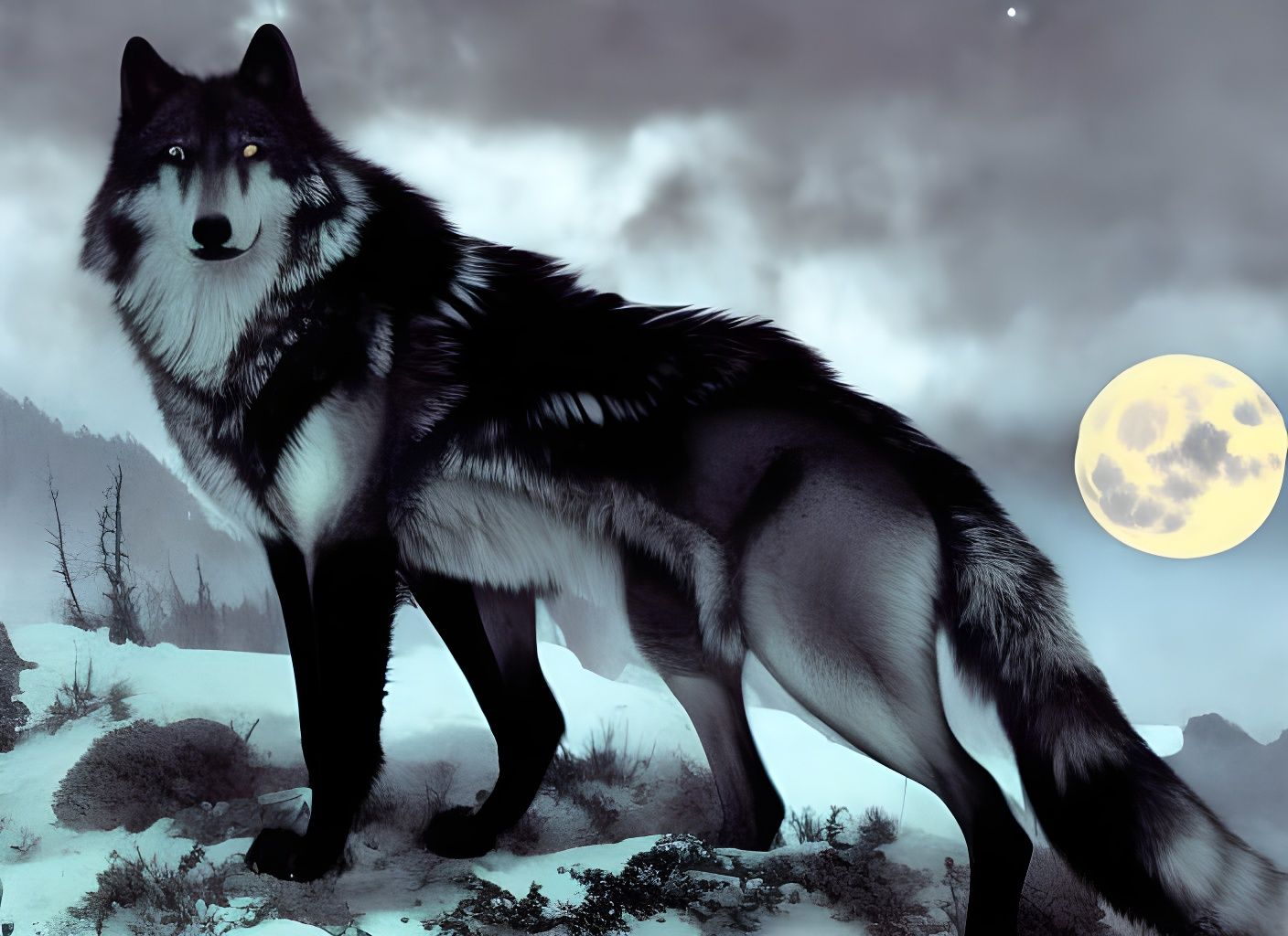 Norse Creatures Garm Under Helheim's Moon AI Generated Artwork