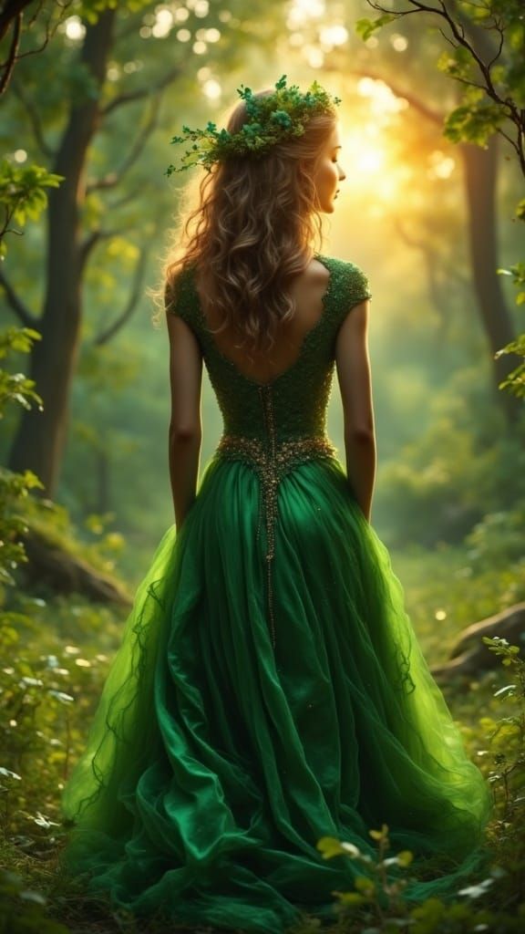 Vibrant green beauty princess waits all alone  
