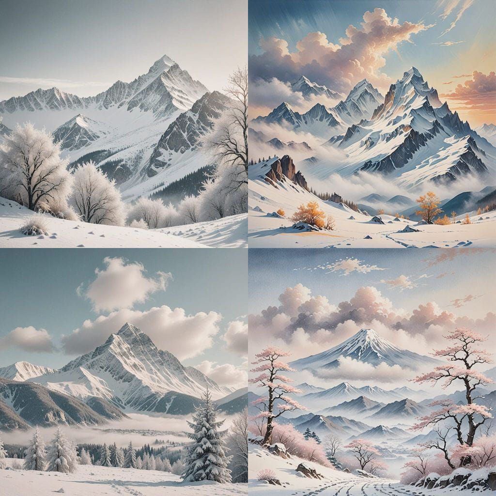 Icy Mountain Peak Shrouded in Clouds