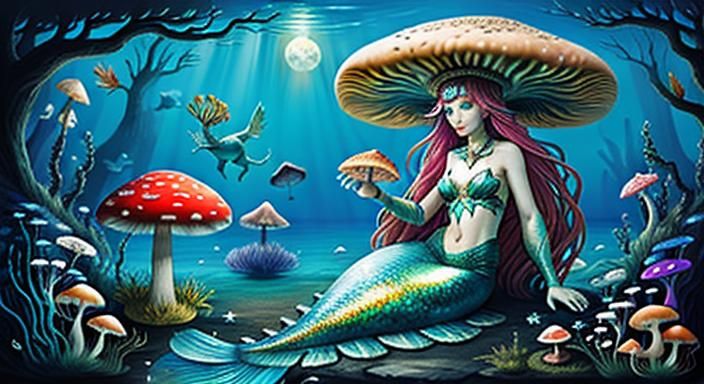 Biopunk Mermaid, Goddess , 

mushrooms