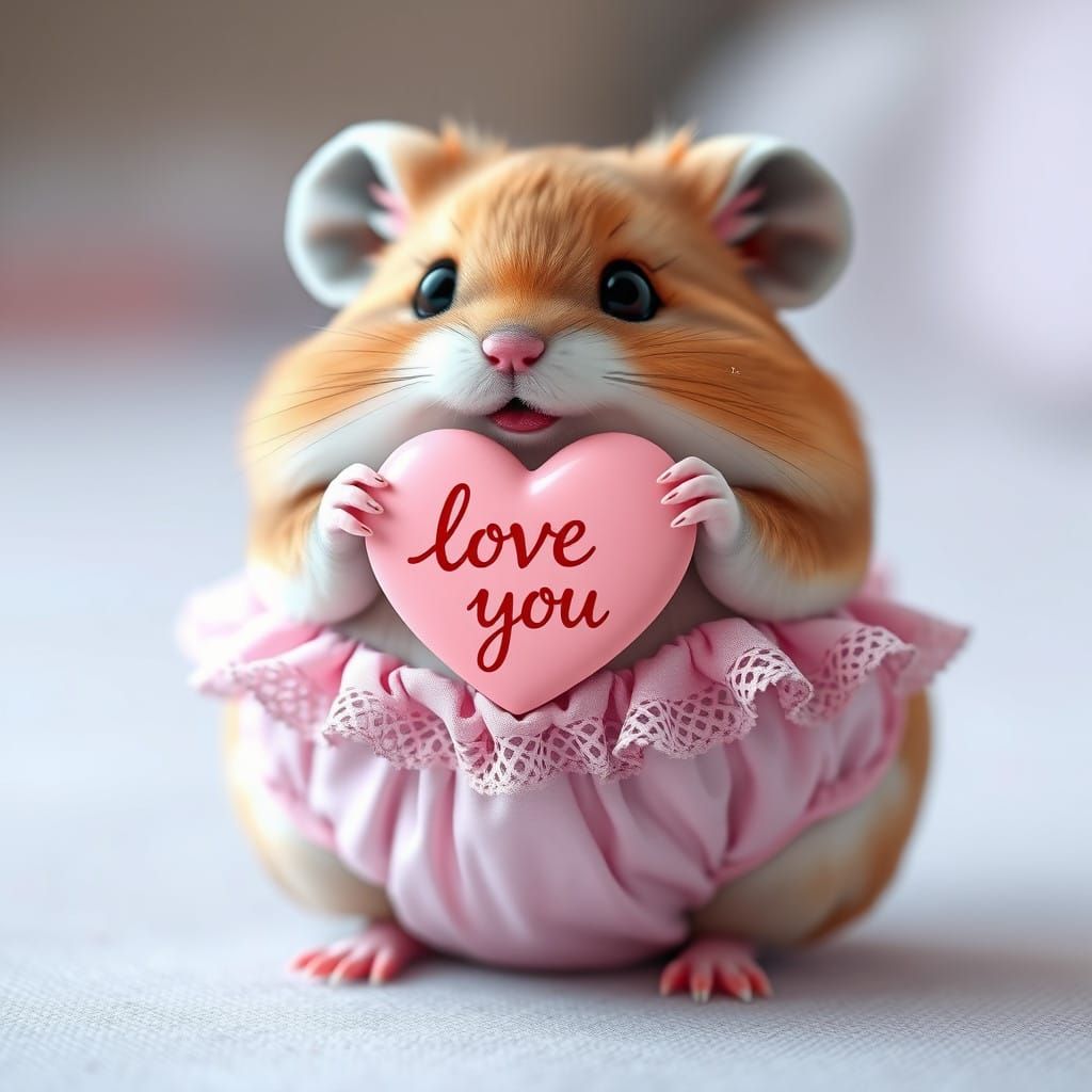 Pastel Pink Hamster with Heartfelt Sign