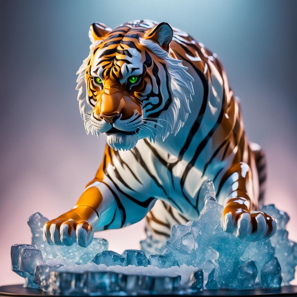  tiger figurine made out of ice