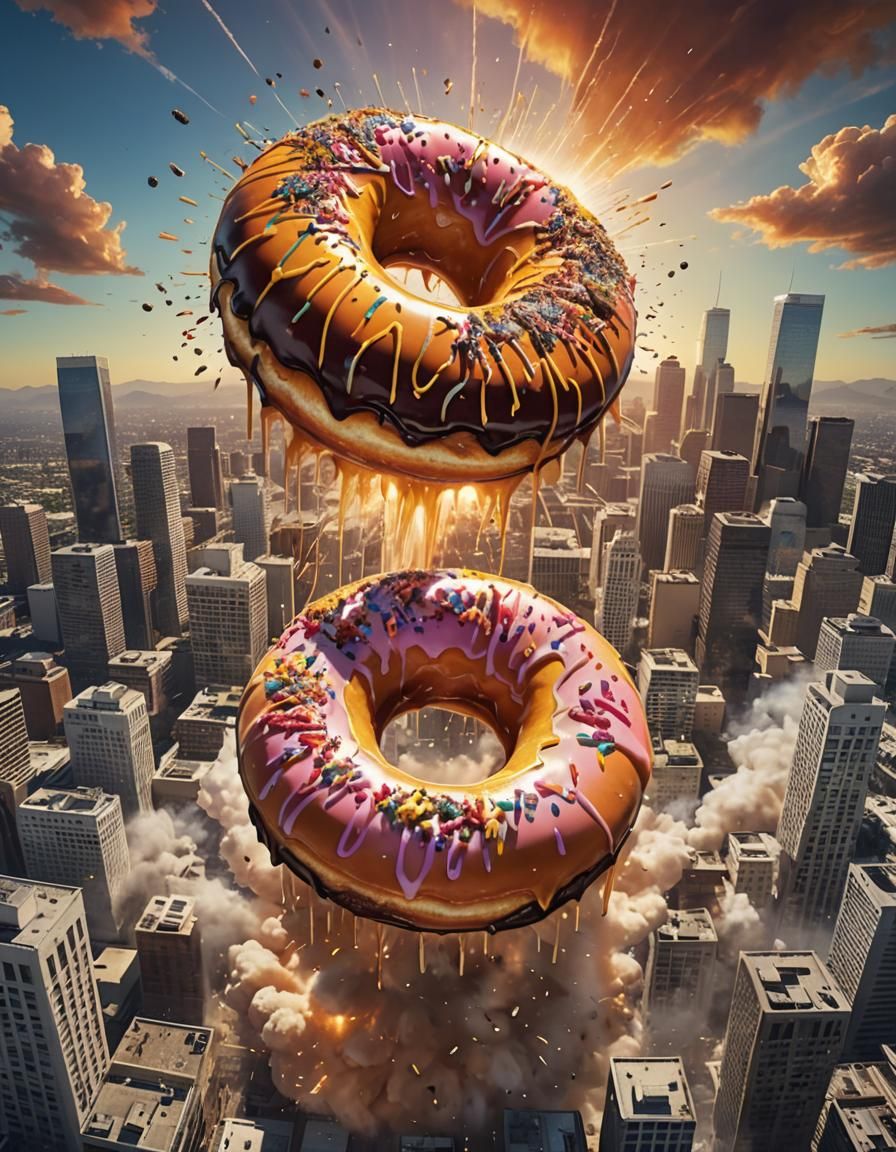 Donut Meteors Destroy Los Angeles in Surrealist Artwork