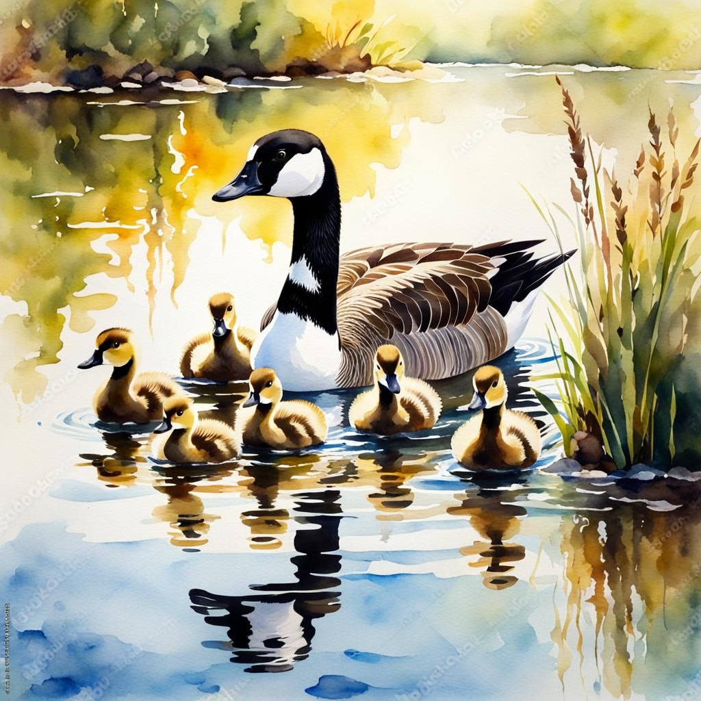 A Canada goose mother with goslings #4